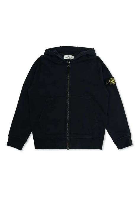 Felpa Zip-Up In Pile Di Cotone Biologico Nero STONE ISLAND JUNIOR | K1S166100010-S0040V0029